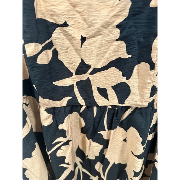 NWT A New Day 1X Black Tan Floral Print Square Neck Midi Dress Tie Back - Picture 2 of 7
